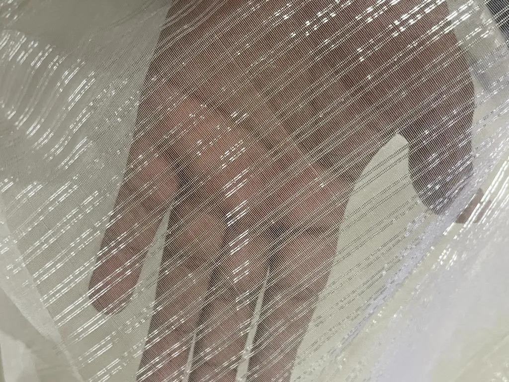 100% SILK ORGANZA BANANA STRIPES SEMI SHEER 44" WIDE available in both gold as well as silver stripe [15529/15530]