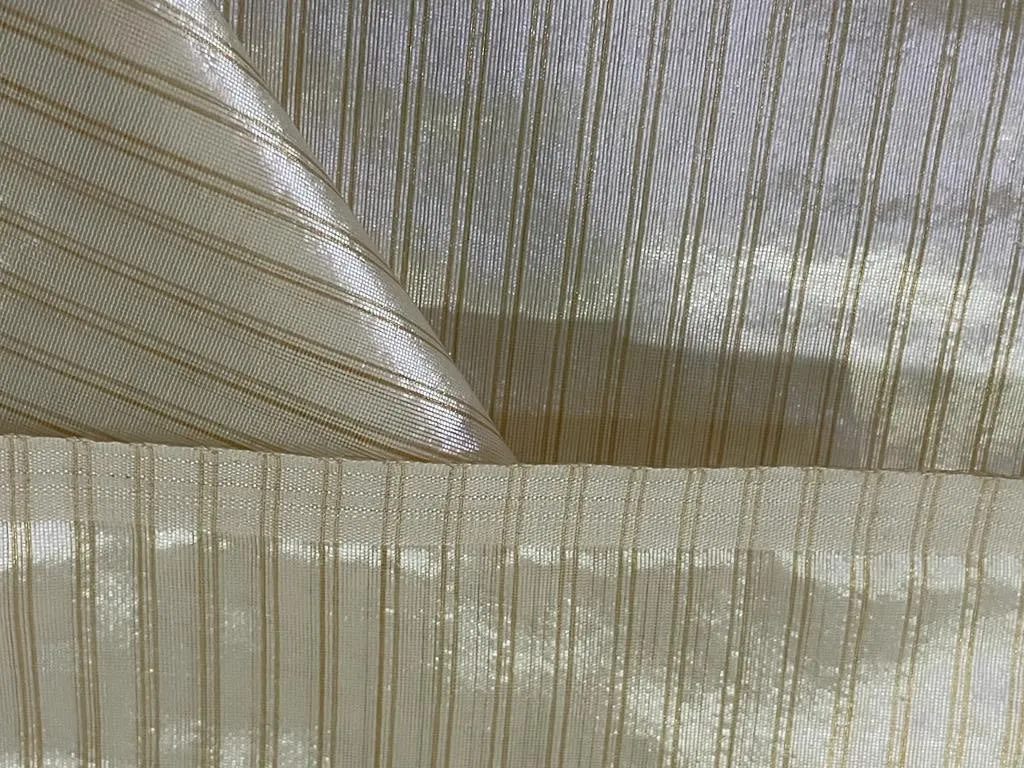100% SILK ORGANZA BANANA STRIPES SEMI SHEER 44" WIDE available in both gold as well as silver stripe [15529/15530]