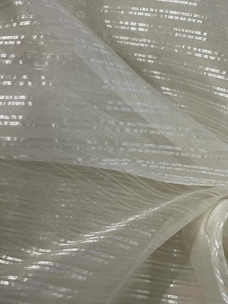 100% SILK ORGANZA BANANA STRIPES SEMI SHEER 44" WIDE available in both gold as well as silver stripe [15529/15530]