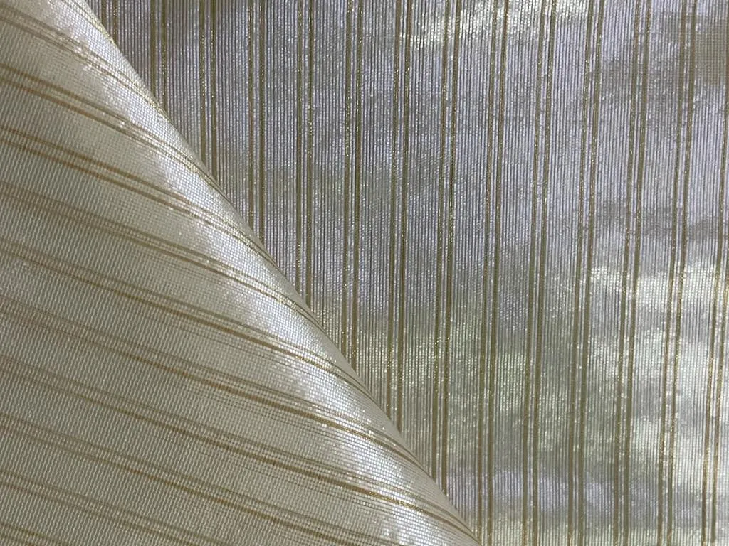 100% SILK ORGANZA BANANA STRIPES SEMI SHEER 44" WIDE available in both gold as well as silver stripe [15529/15530]