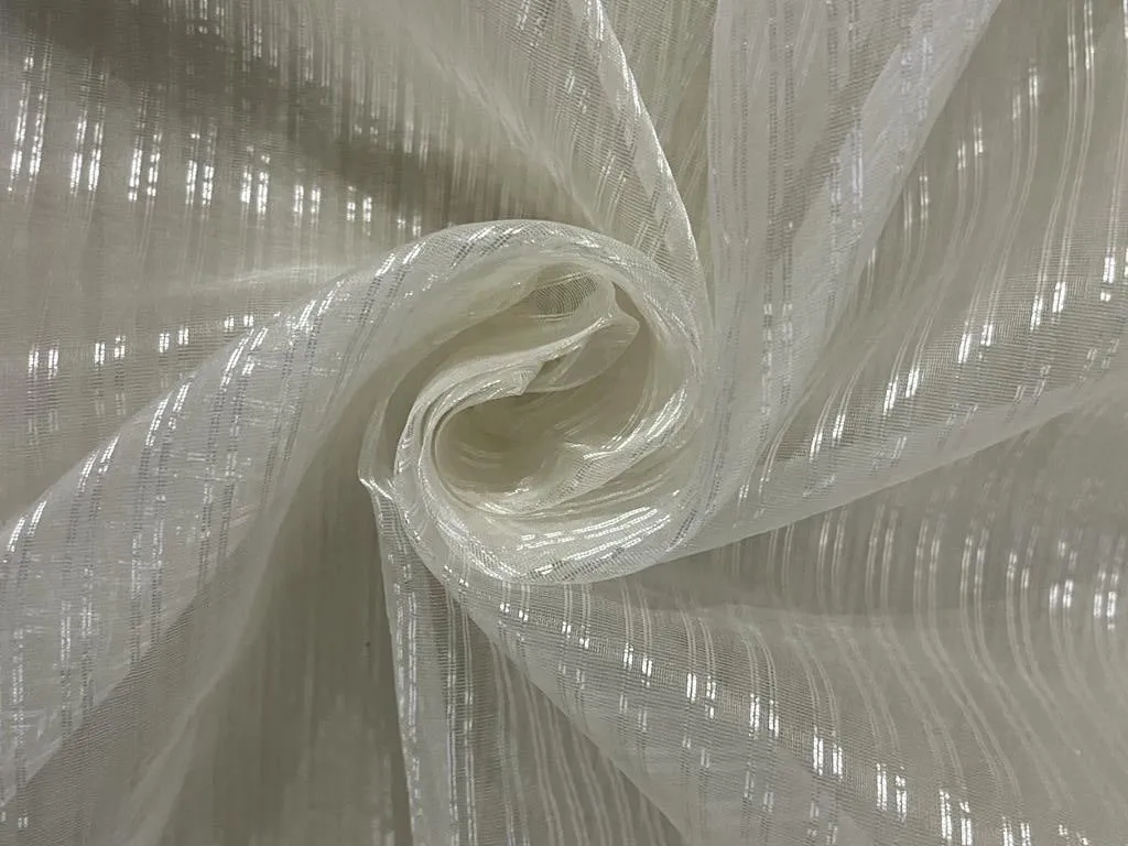 100% SILK ORGANZA BANANA STRIPES SEMI SHEER 44" WIDE available in both gold as well as silver stripe [15529/15530]