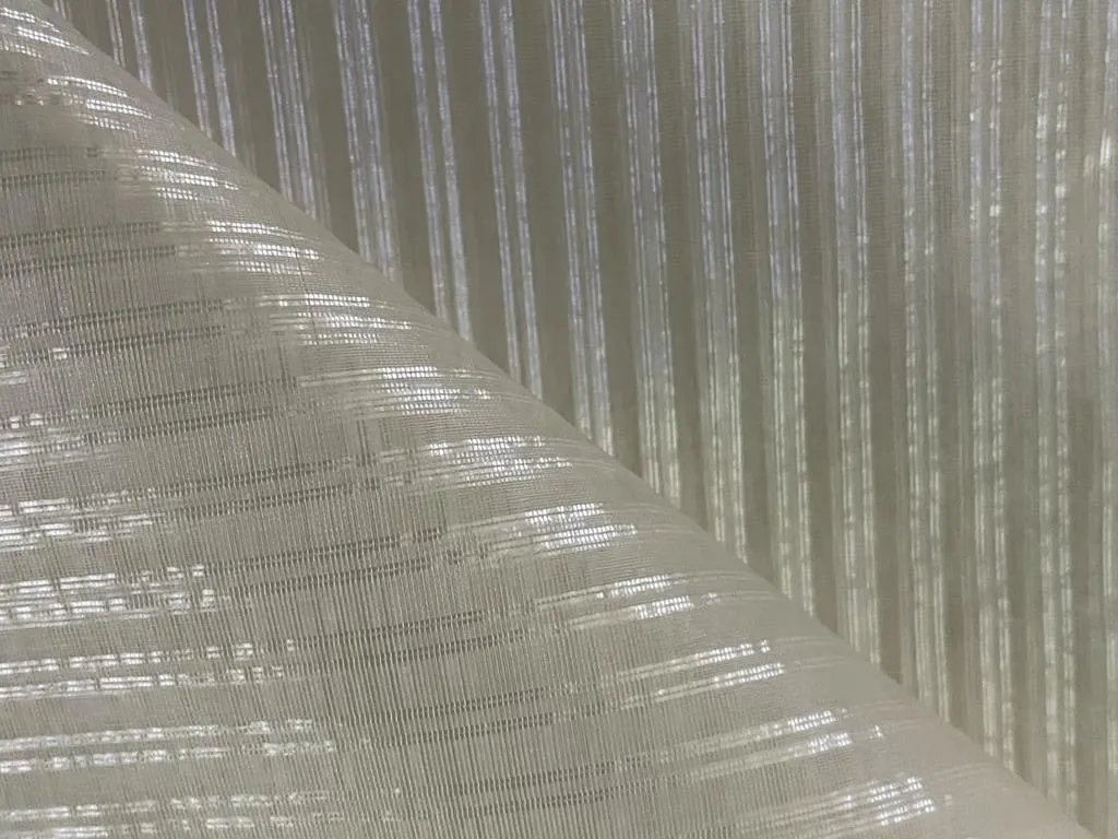 100% SILK ORGANZA BANANA STRIPES SEMI SHEER 44" WIDE available in both gold as well as silver stripe [15529/15530]