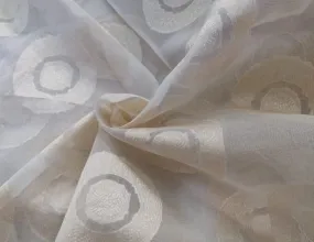 100% silk organza jacquard fabric ivory with white gold geometric circles 54" wide [11006]