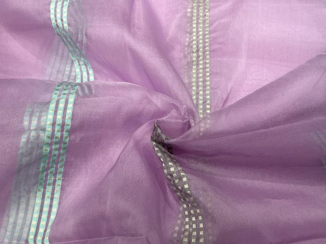 100% silk organza lavender jacquard stripes fabric 54" wide [12134]