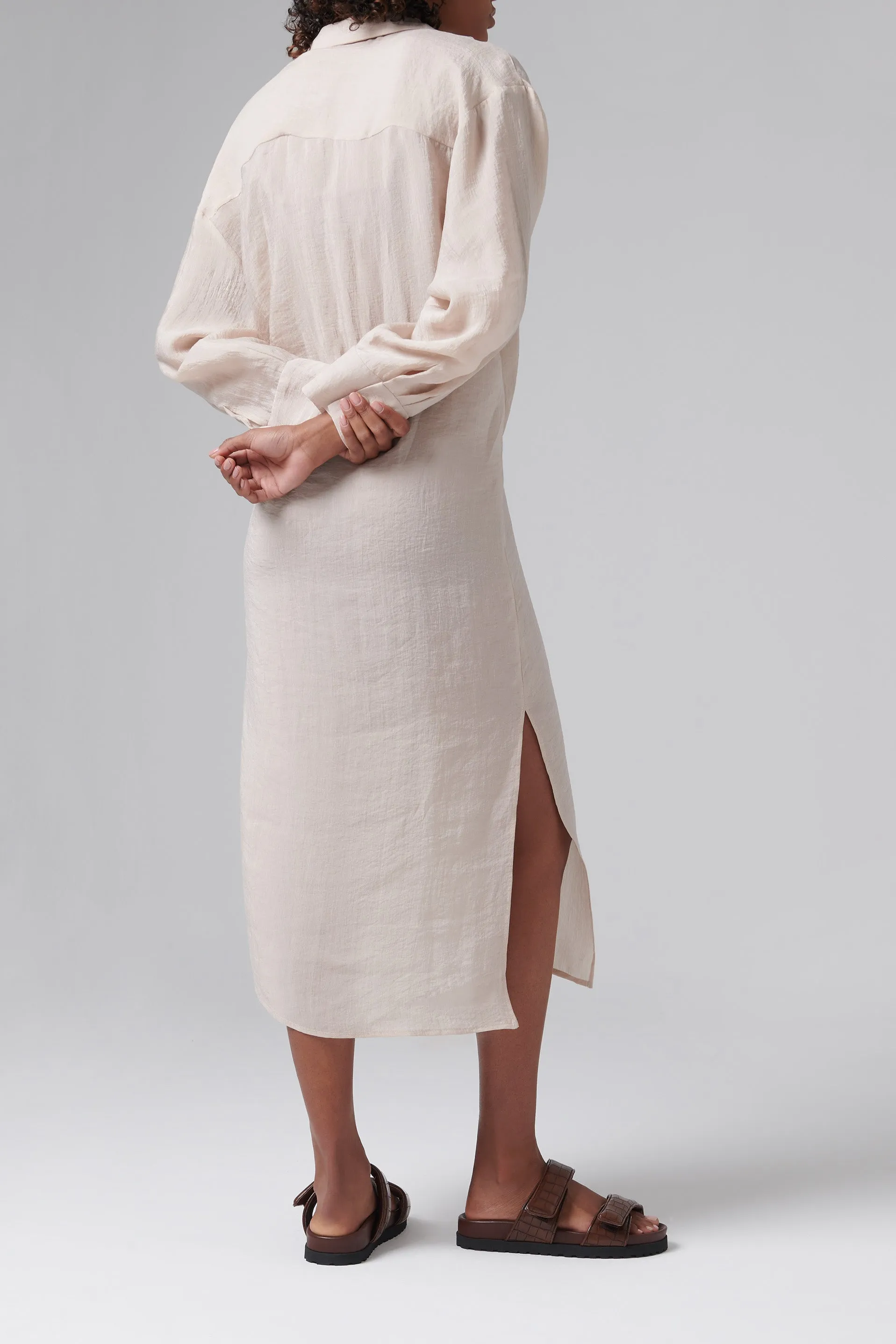 Beige Abbas Long Sleeve Midi dress