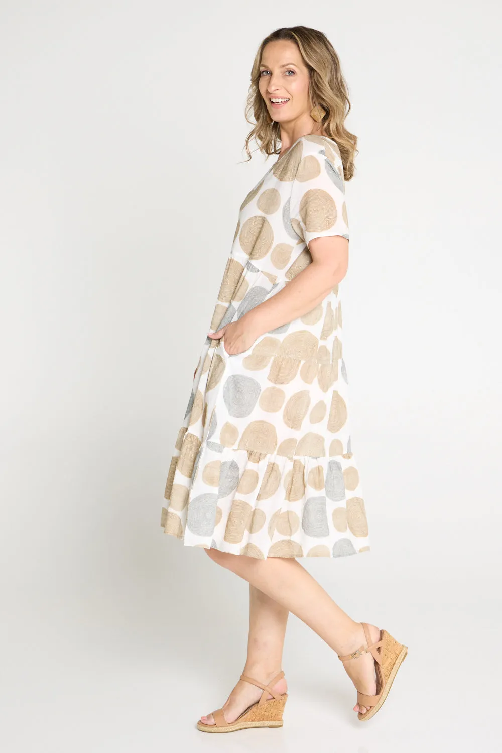 Bellissima Dress - Brown/Grey Cirlces