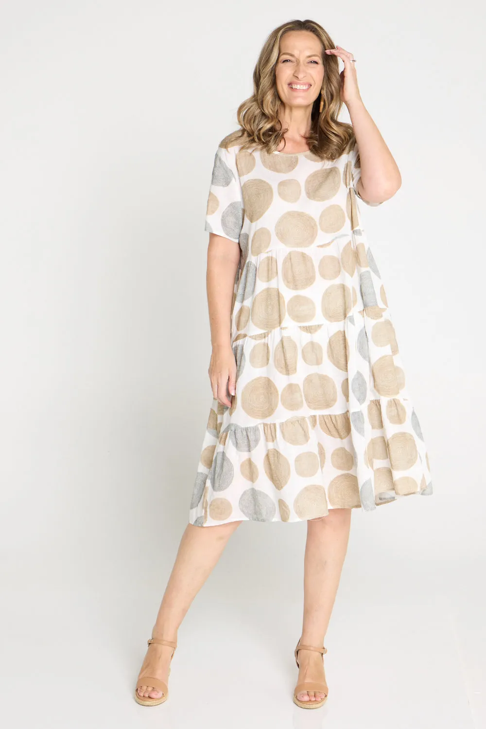 Bellissima Dress - Brown/Grey Cirlces