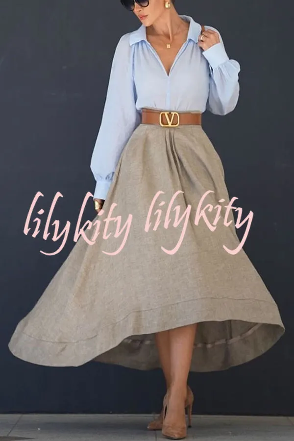 Caught A Vibe Linen Blend Back Elastic Waist Pocketed High Low Maxi Skirt