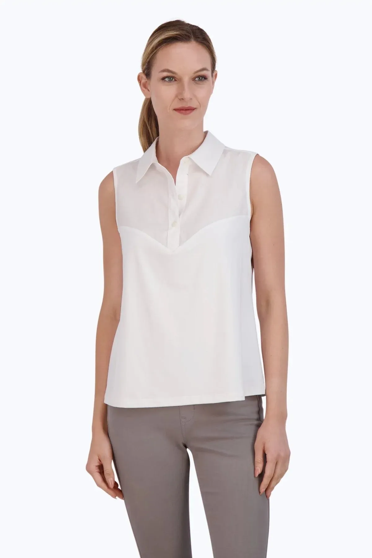 Collared Layering Tank, White