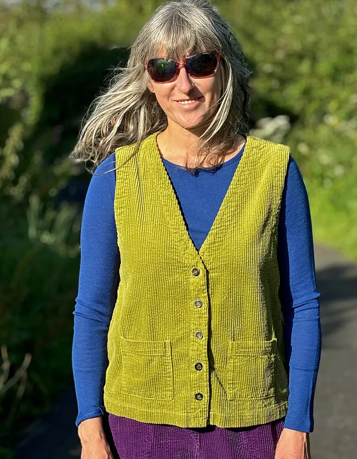 Cut Loose Cord Waistcoat in Frog