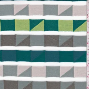 Dark Teal Multi Geo Stripe French Terry Knit Fabric