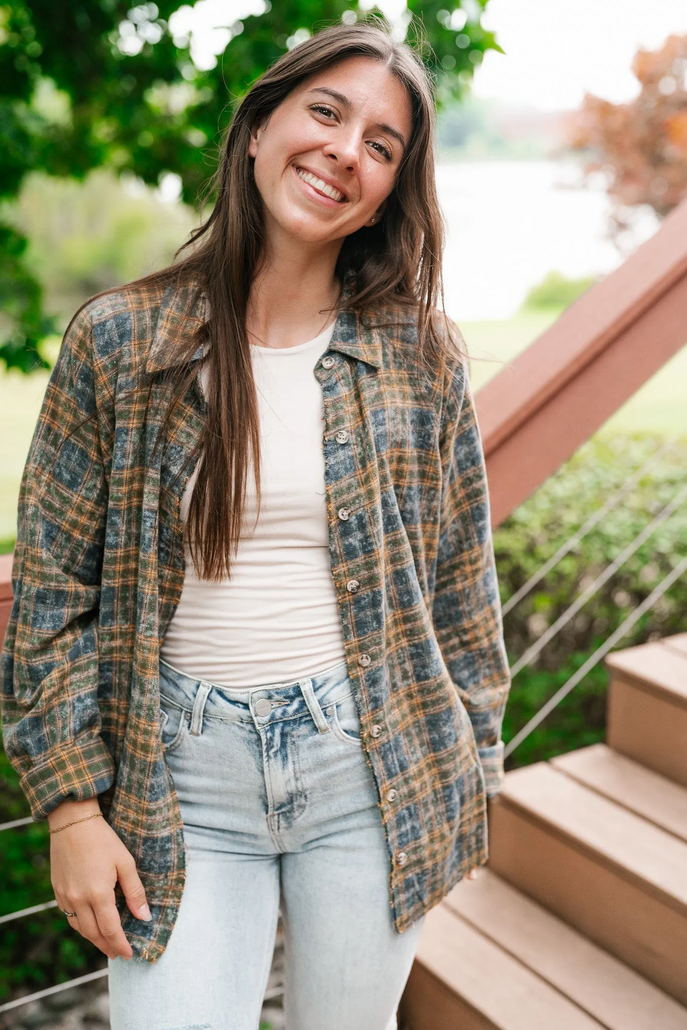 Feel The Warmth Flannel- Blue/Mustard