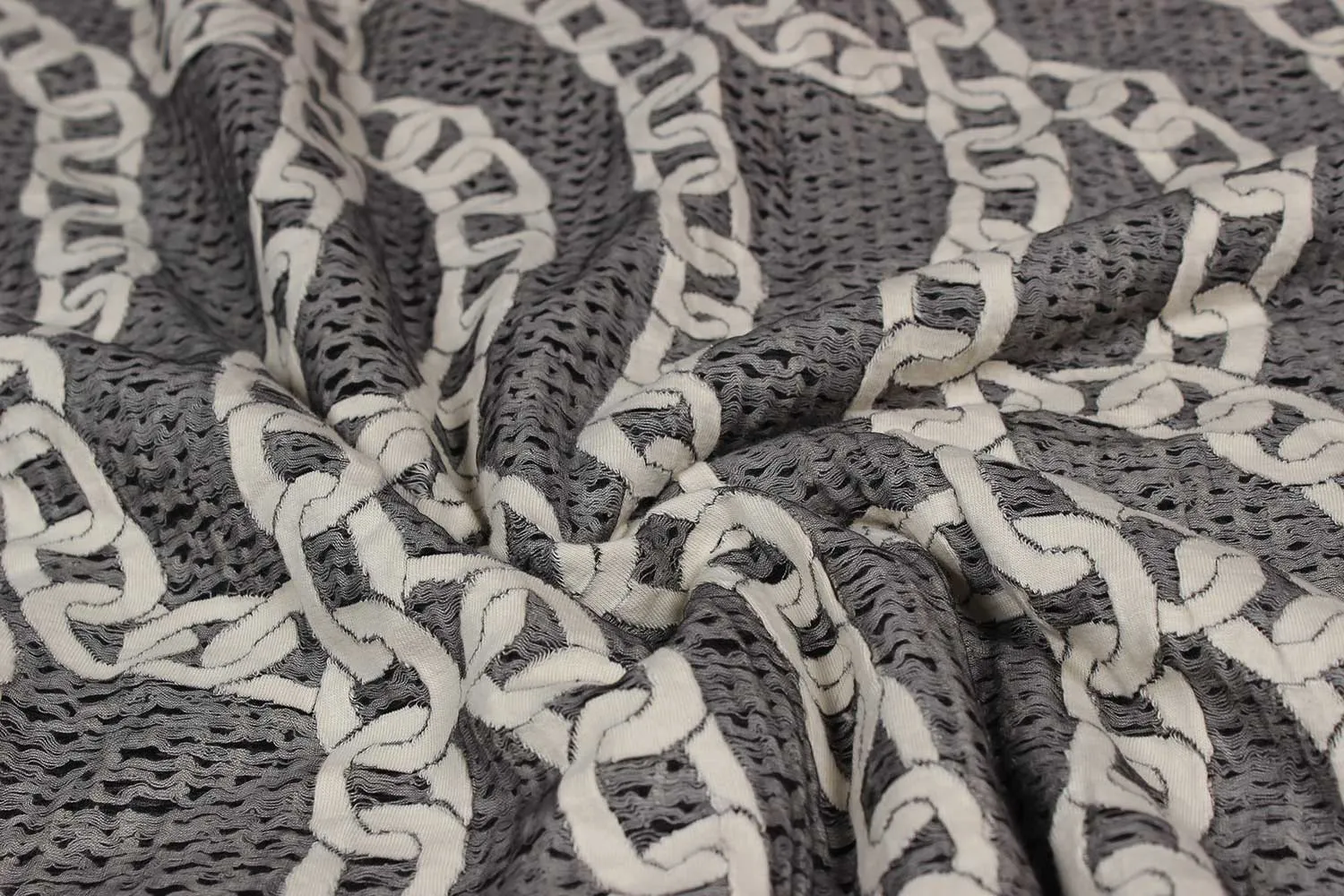Gray & White Quirky Knit Jacquard Cotton Polyester Fabric