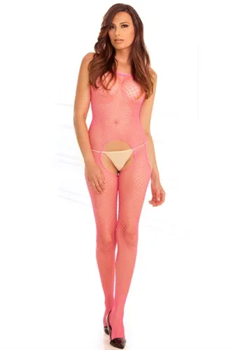 Industrial Net Suspender Bodystocking - One Size - Pink