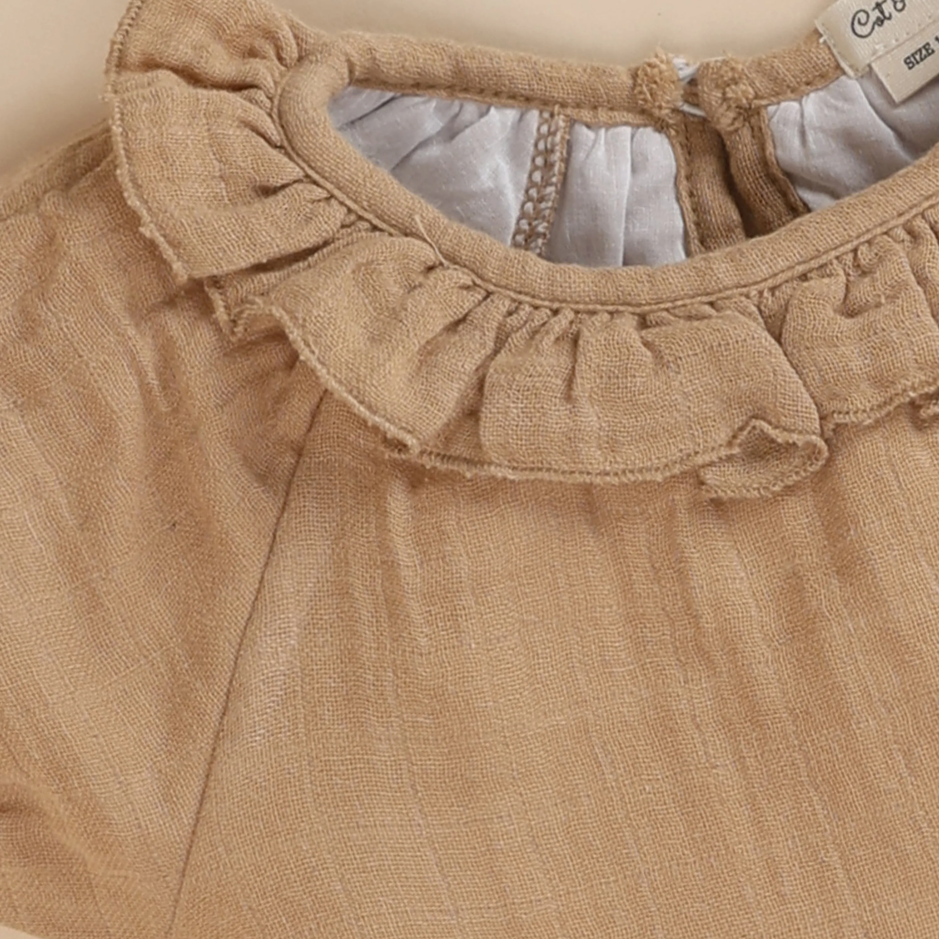 Latte Organic Muslin Frill Top With Bloomers