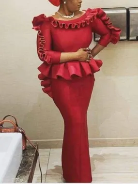 Long Dresses Ruffles Peplum