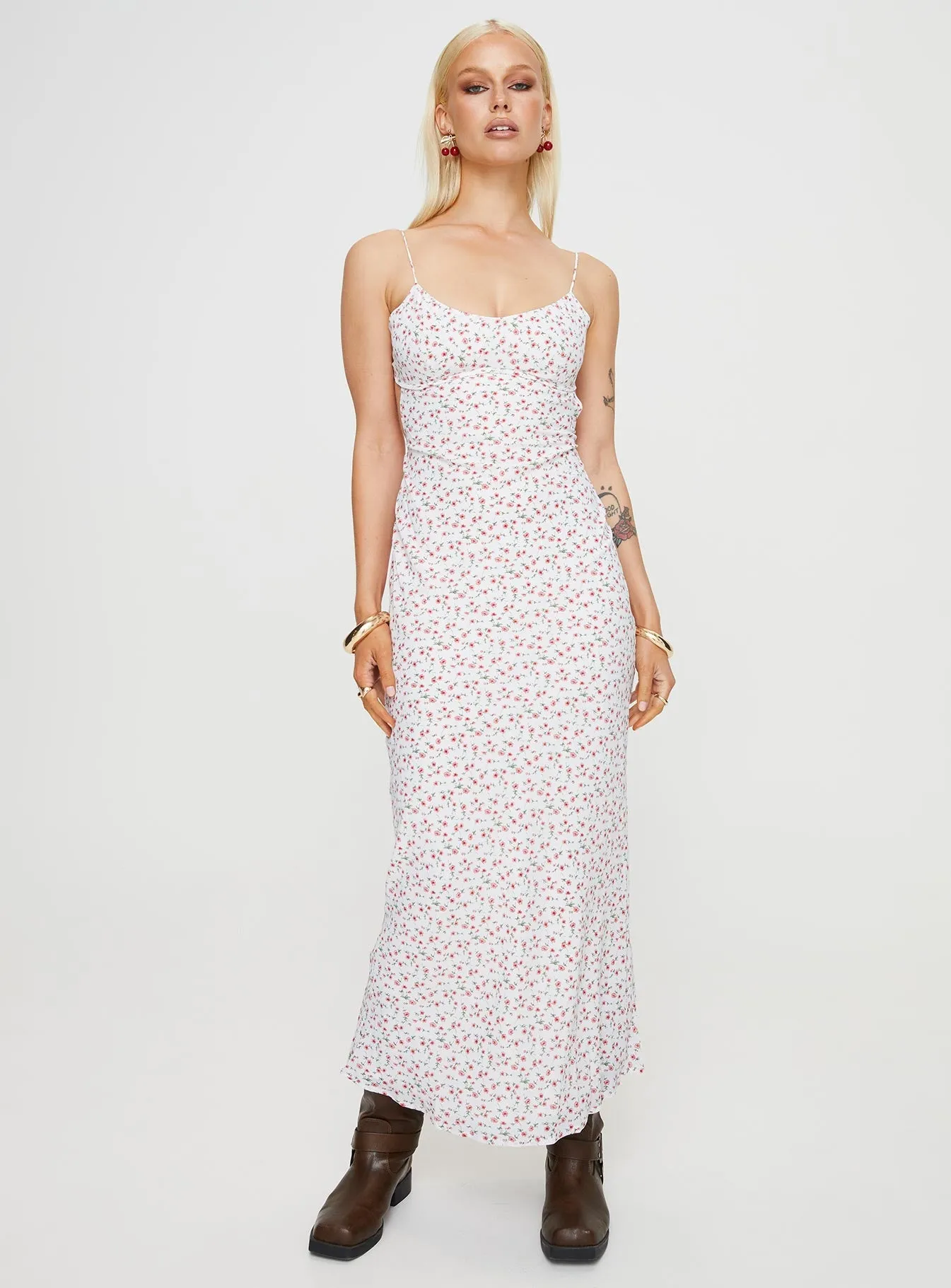 Long Nights Maxi Dress White / Red Floral