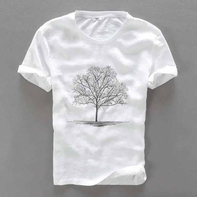 Luxury Linen Embroidered Tree T-Shirt