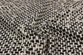 Off White & Black Abstract Knit Jacquard Cotton Polyester Fabric
