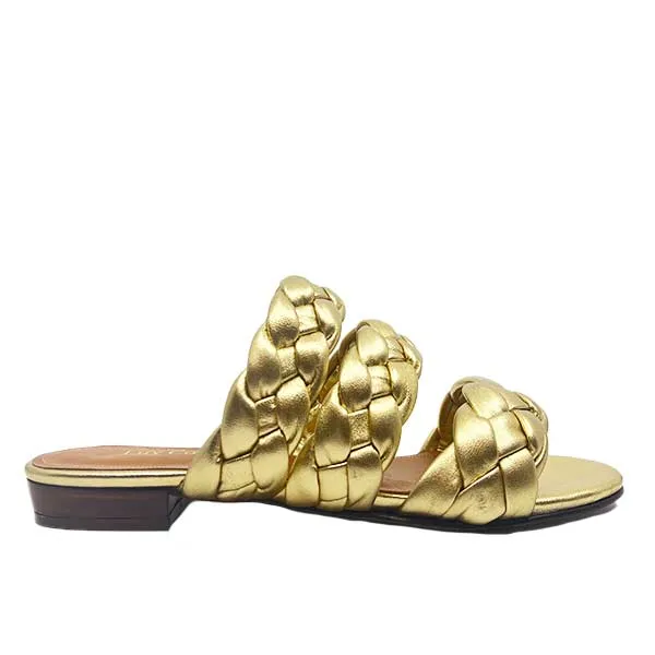 Paulinha Gold | Plaited leather slides