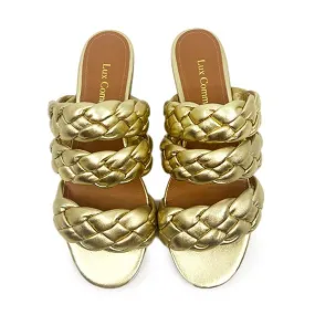 Paulinha Gold | Plaited leather slides