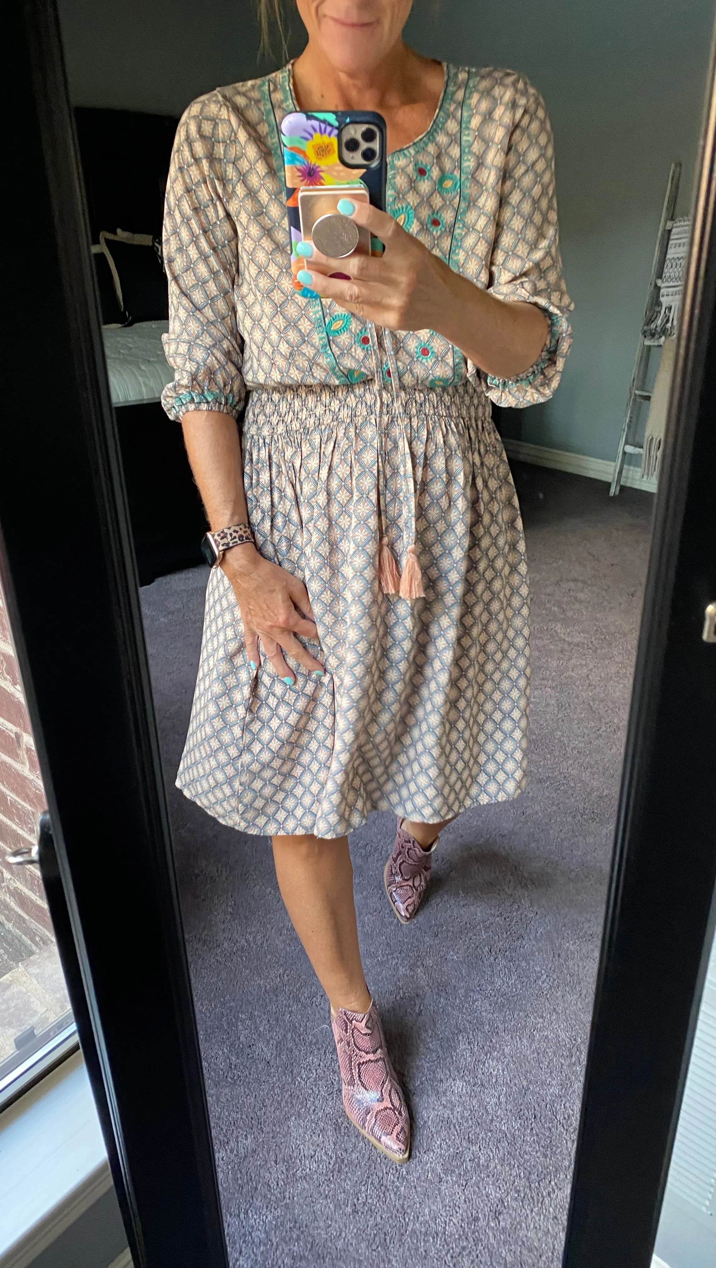 Peaceful Breeze Embroidered Printed Dress