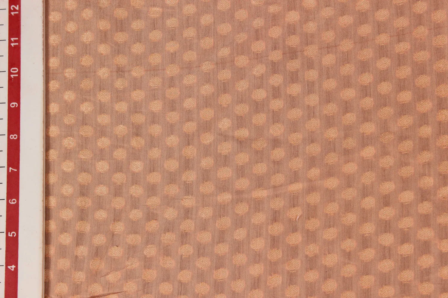 Peach Polka Dots Chanderi Jacquard Fabric