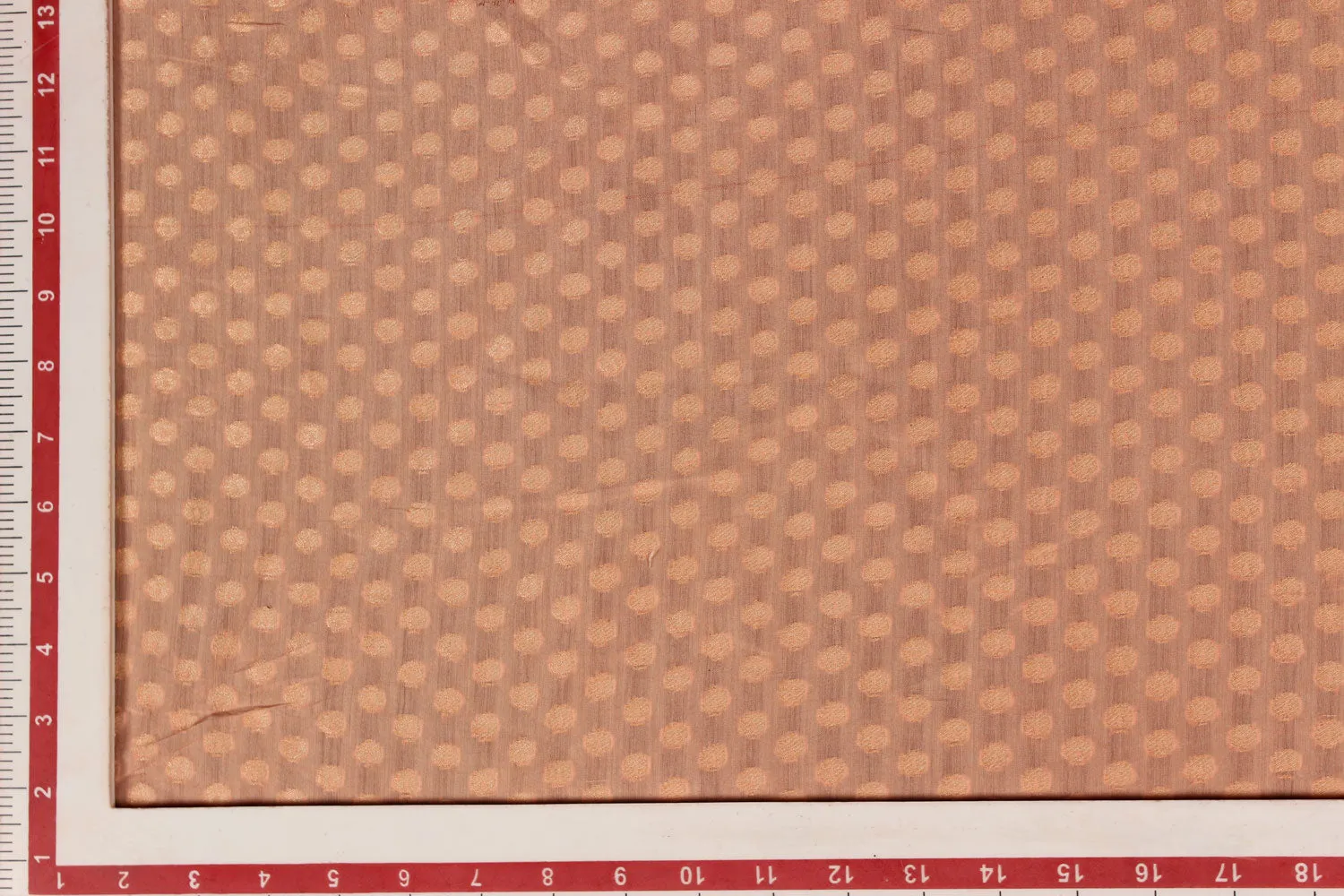 Peach Polka Dots Chanderi Jacquard Fabric