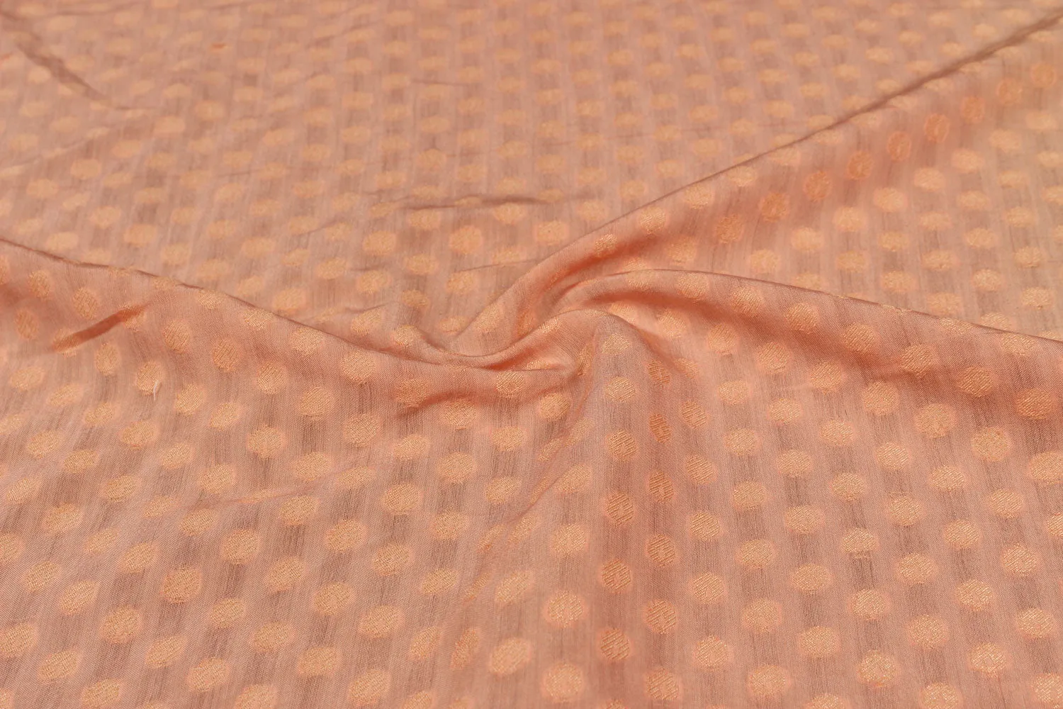Peach Polka Dots Chanderi Jacquard Fabric