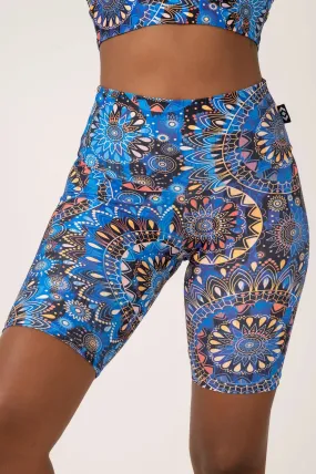 Performance High Waisted Long Shorts - Sundial Me Up Blue