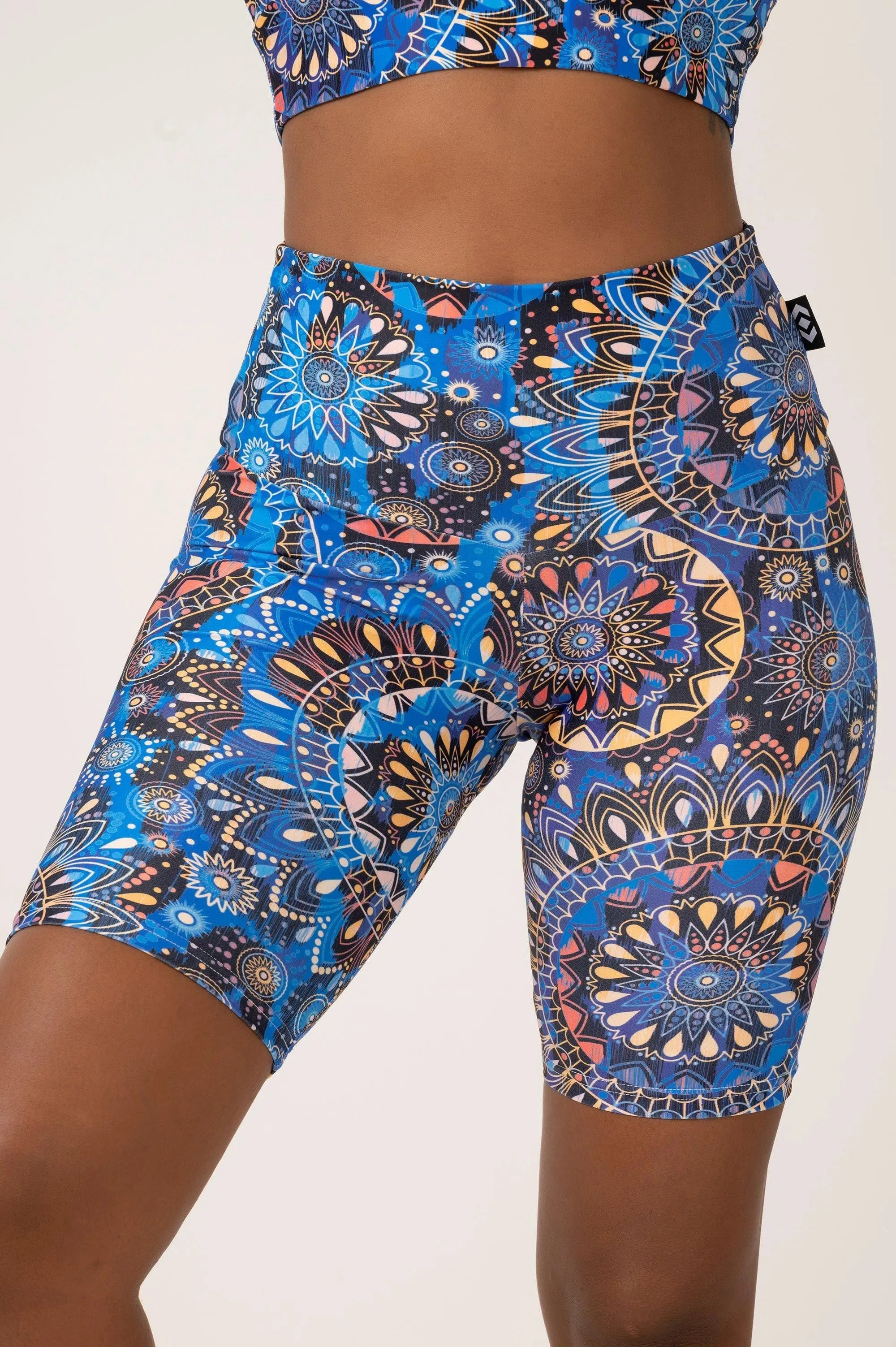 Performance High Waisted Long Shorts - Sundial Me Up Blue
