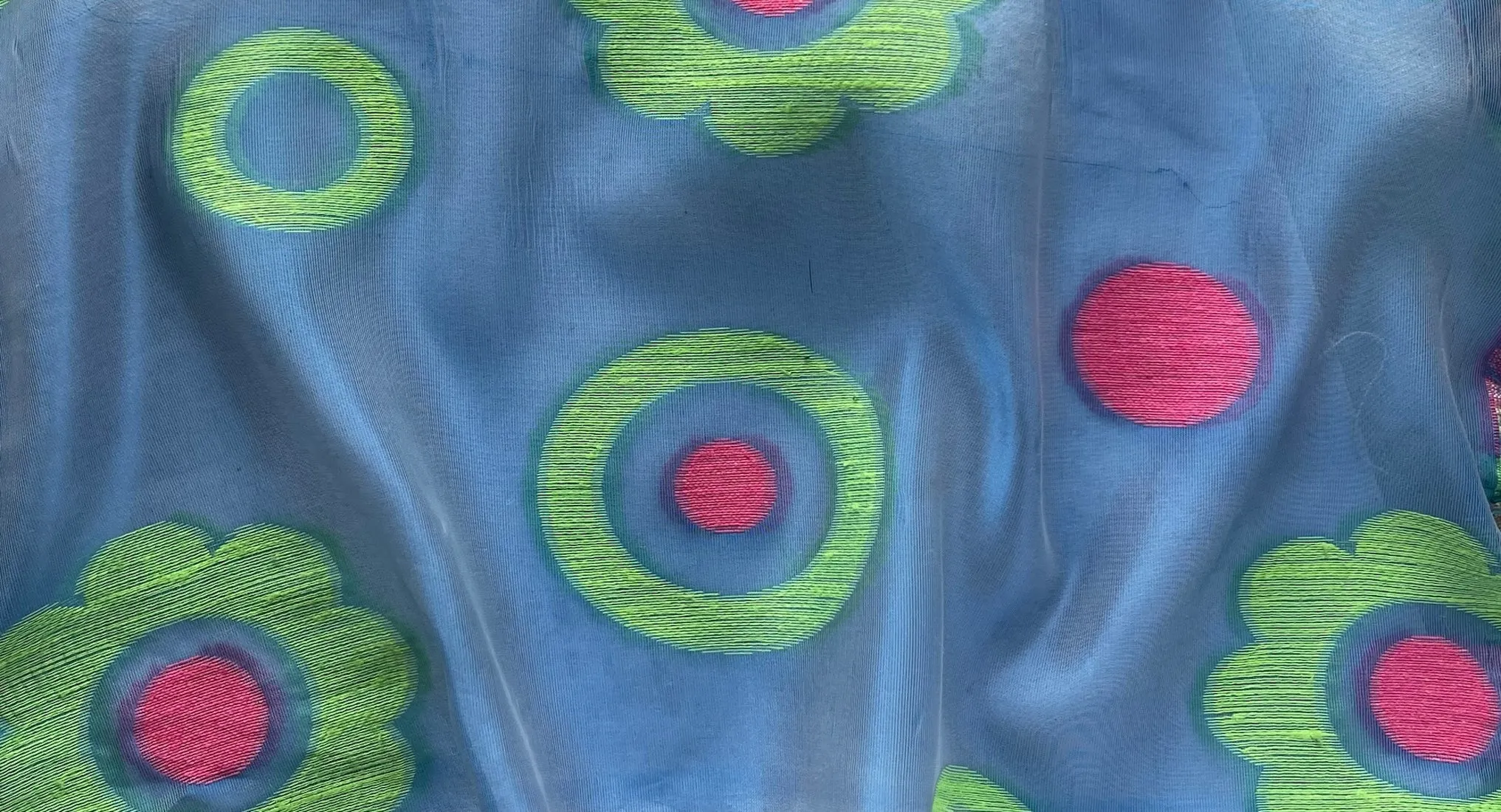 Perky French Pink & Deep Pistachio Embroidered Polyester Blend Organza