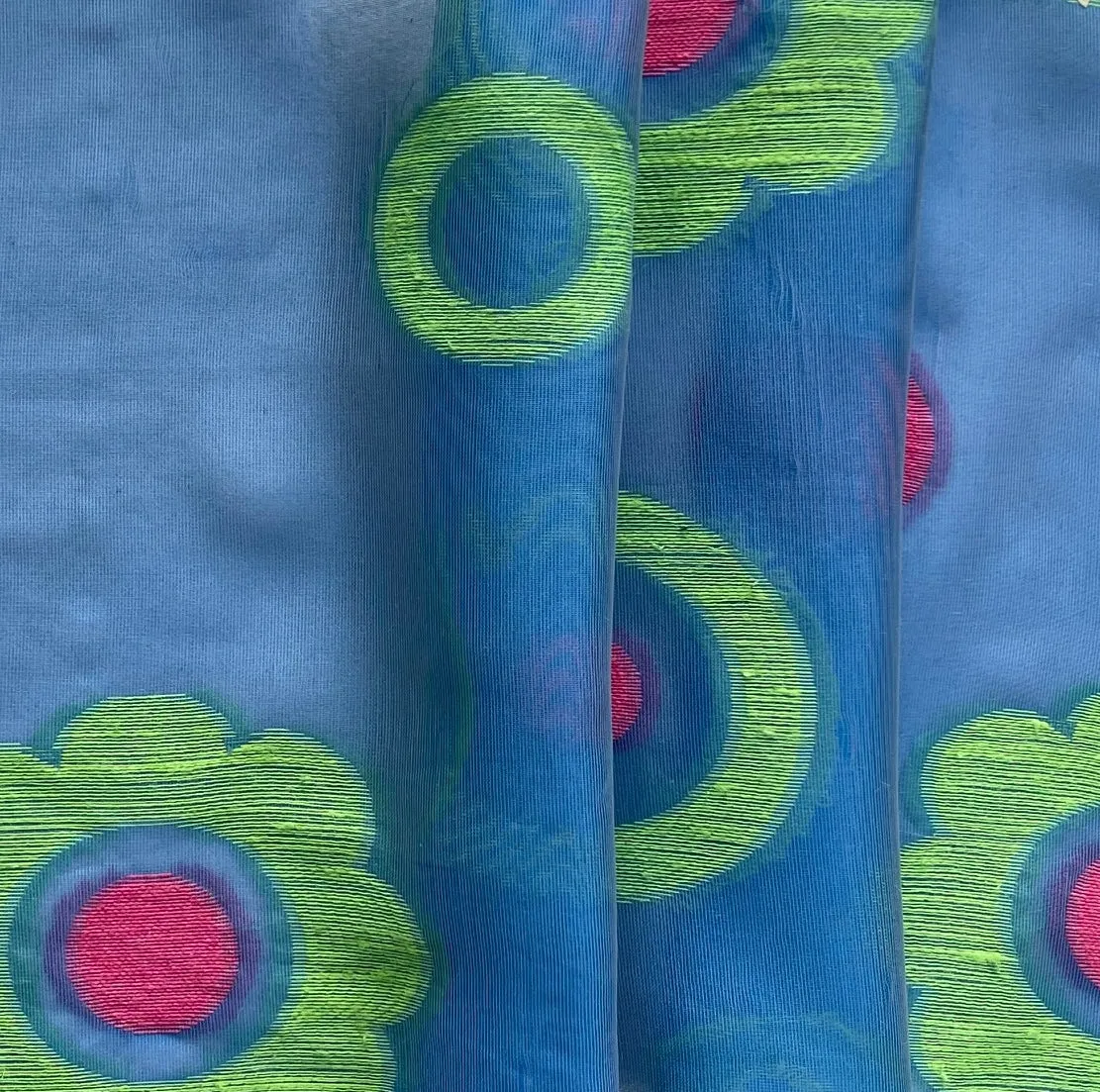 Perky French Pink & Deep Pistachio Embroidered Polyester Blend Organza