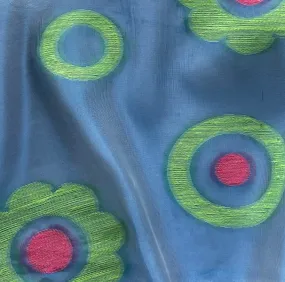 Perky French Pink & Deep Pistachio Embroidered Polyester Blend Organza