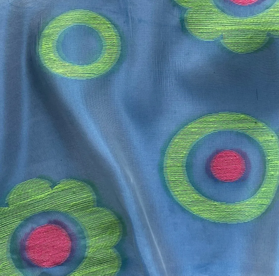Perky French Pink & Deep Pistachio Embroidered Polyester Blend Organza