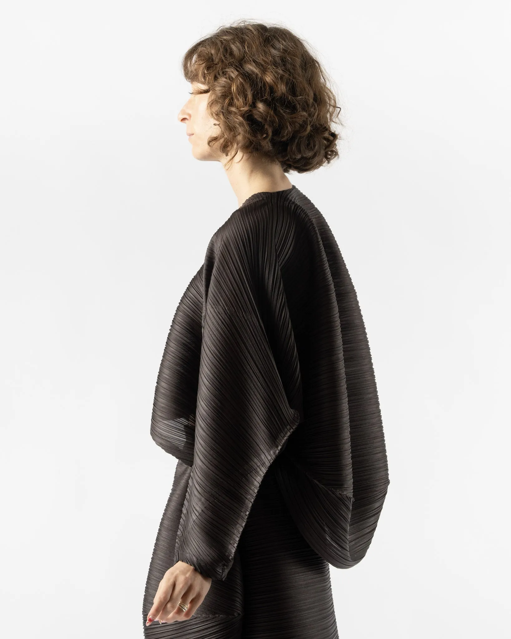 Pleats Please Issey Miyake UFO Cardigan in Mocha