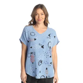 "Bahamas" Mineral Washed Gauze Short Sleeve Top - M104-1823