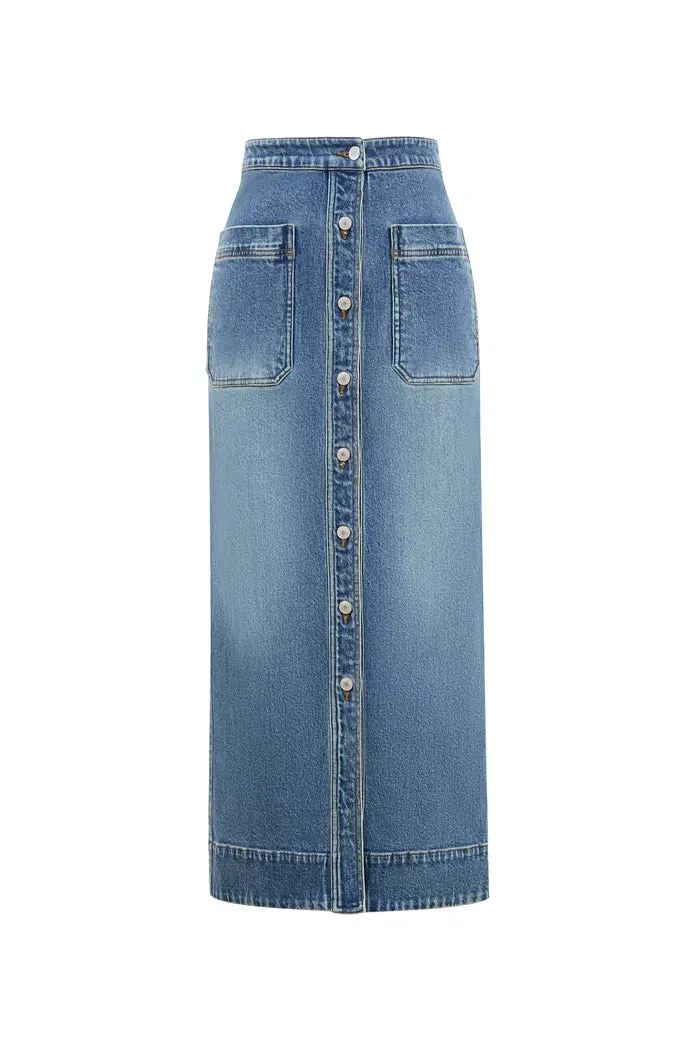 Sara High-waisted Pencil Skirt in Cotton Lyocell Denim