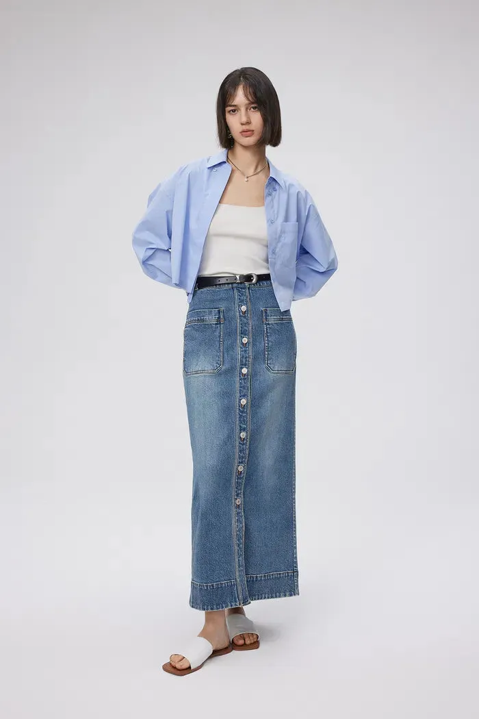 Sara High-waisted Pencil Skirt in Cotton Lyocell Denim