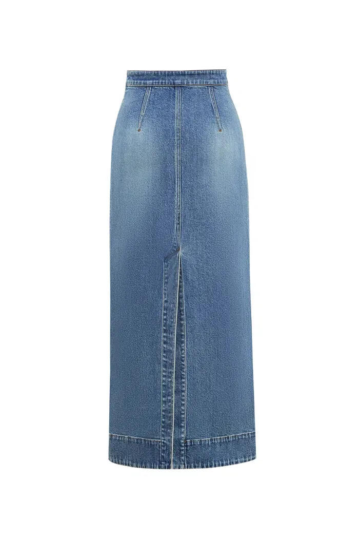 Sara High-waisted Pencil Skirt in Cotton Lyocell Denim