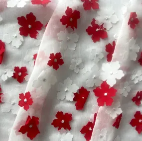 Semi-Sheer Three-Dimensional Flowers Crinkled Polyester Chiffon
