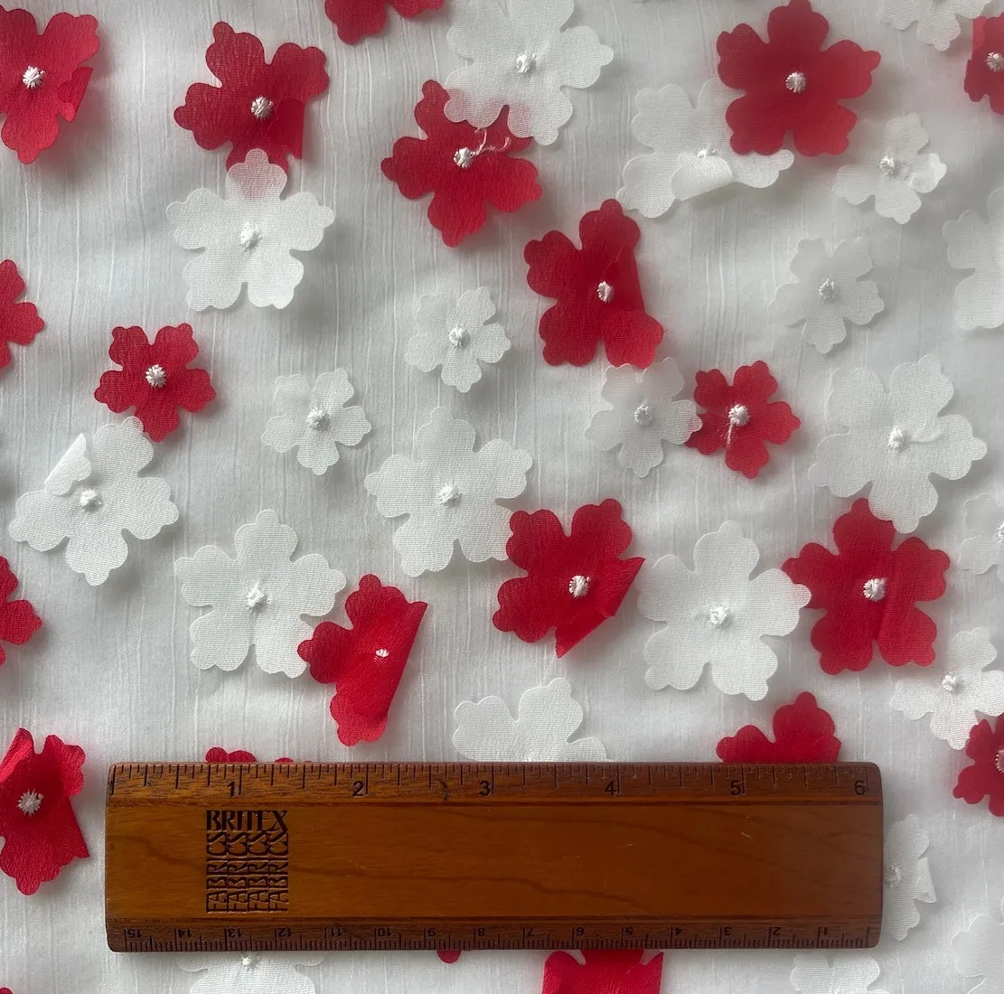 Semi-Sheer Three-Dimensional Flowers Crinkled Polyester Chiffon