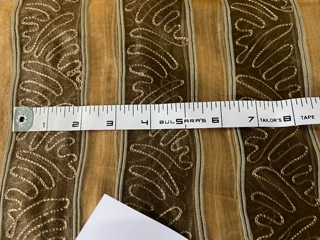 SILK ORGANZA FABRIC stripes with embroidery available in 2 colors gold and slate blue [3200/3201]