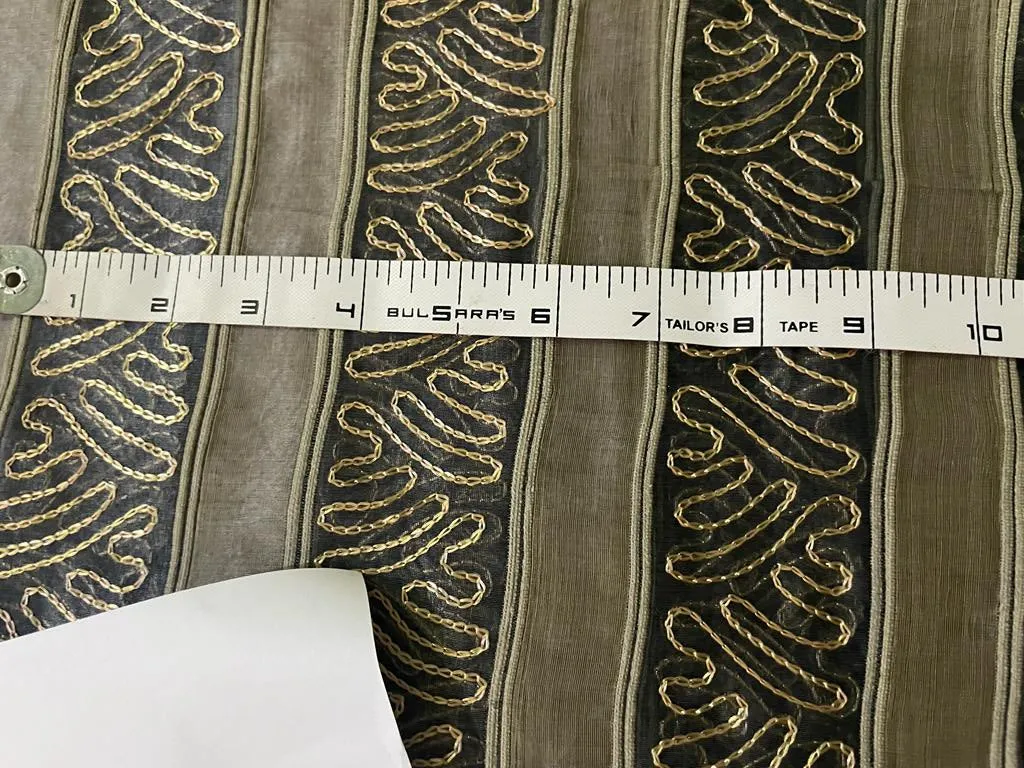 SILK ORGANZA FABRIC stripes with embroidery available in 2 colors gold and slate blue [3200/3201]