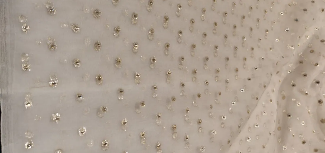 Silk organza fabric with gold jacquard motifs 30-40 gm Semi Sheer 44" wide