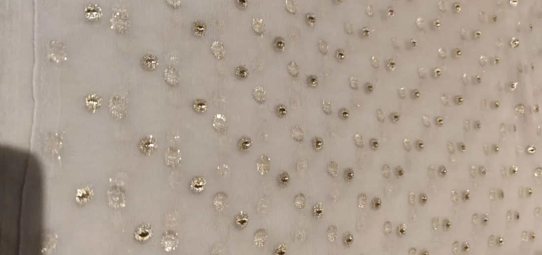 Silk organza fabric with gold jacquard motifs 30-40 gm Semi Sheer 44" wide