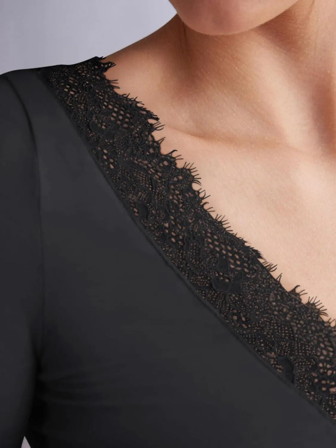 Silken Grace Lace V-Neck Long Sleeve Top