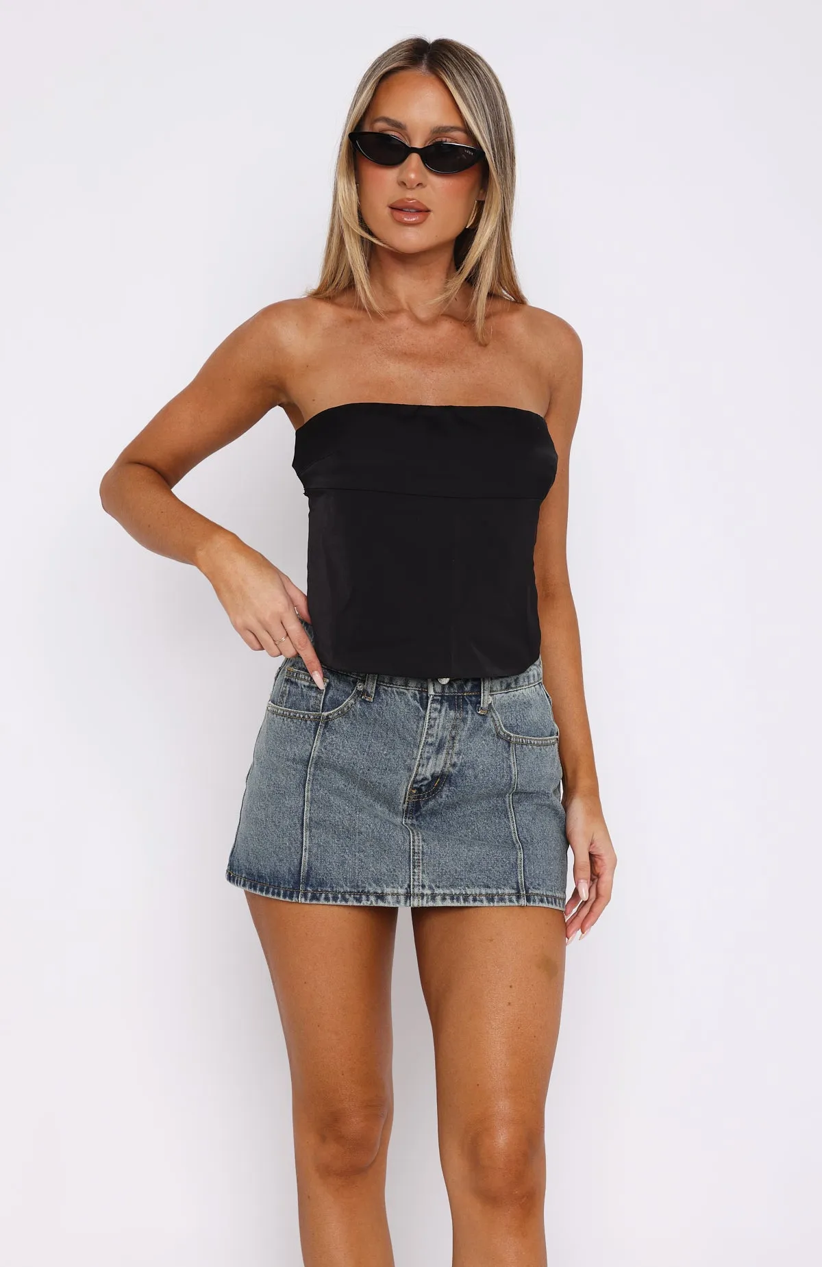 Single Soon Denim Mini Skirt Brown Blue