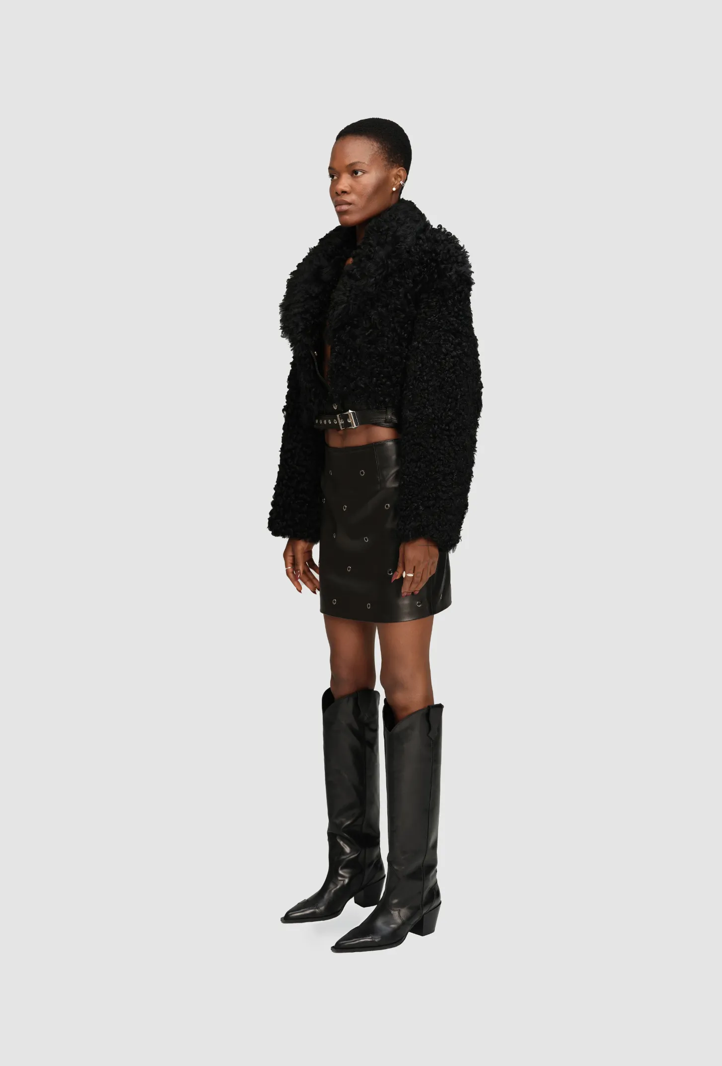 Studded Mini Leather Skirt Black