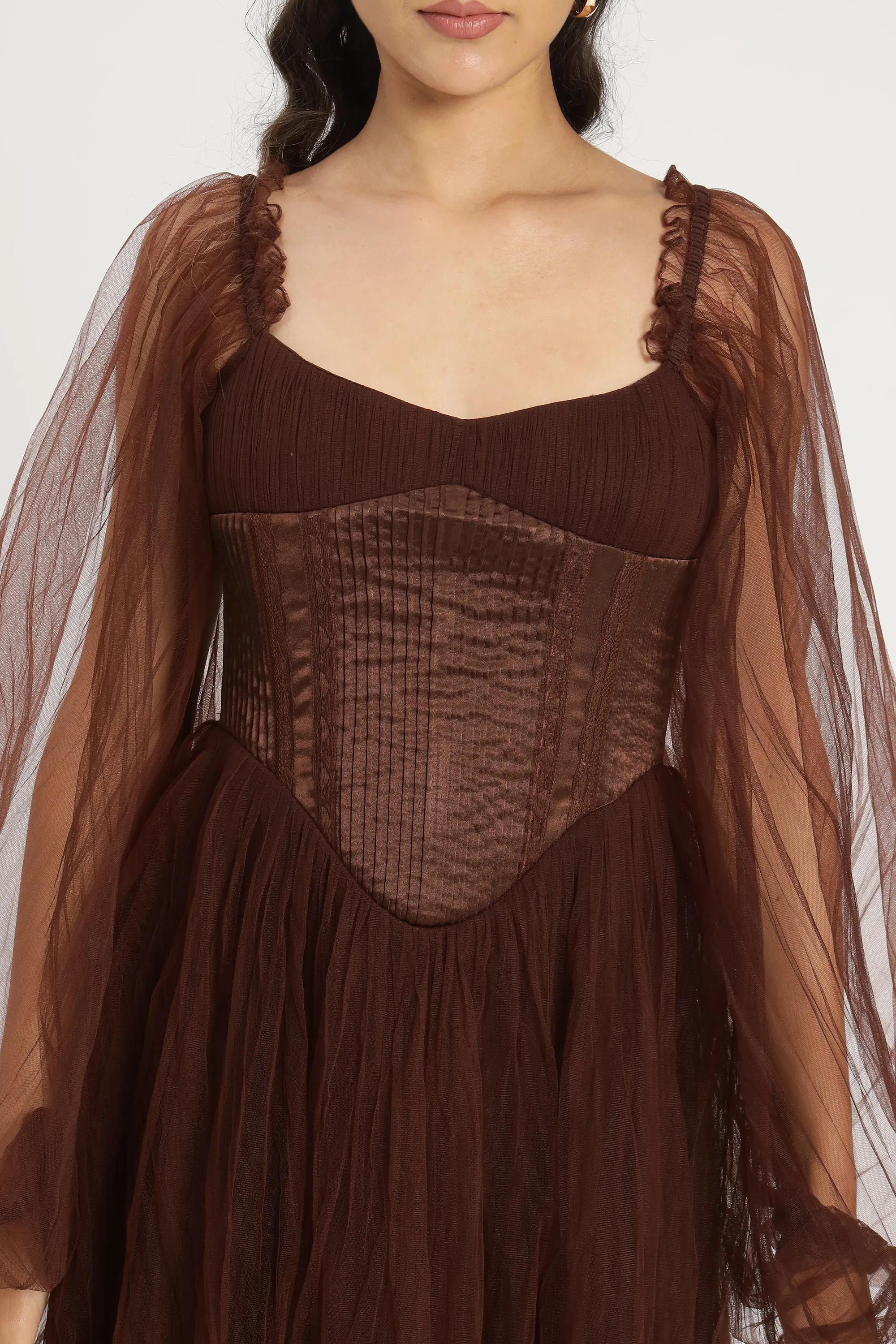 Tara Mini Dress in Coffee Brown